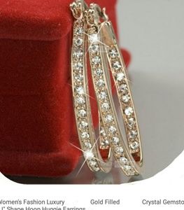 18kt GF Crystal U shape huggie earrings
